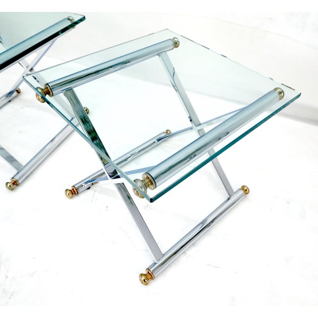 Set of 3 Chrome X Bases Square Glass Tops Occasional Side End Lamp Tables MINT