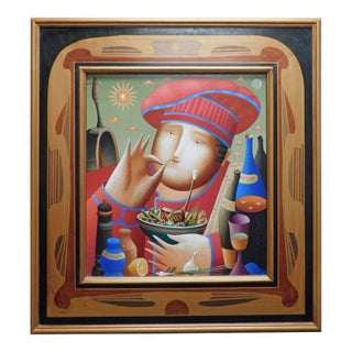 Anton Arkhipov "Bon Appetit" Hand Signed Artist's Custom Framed Art Chef Food For Sale