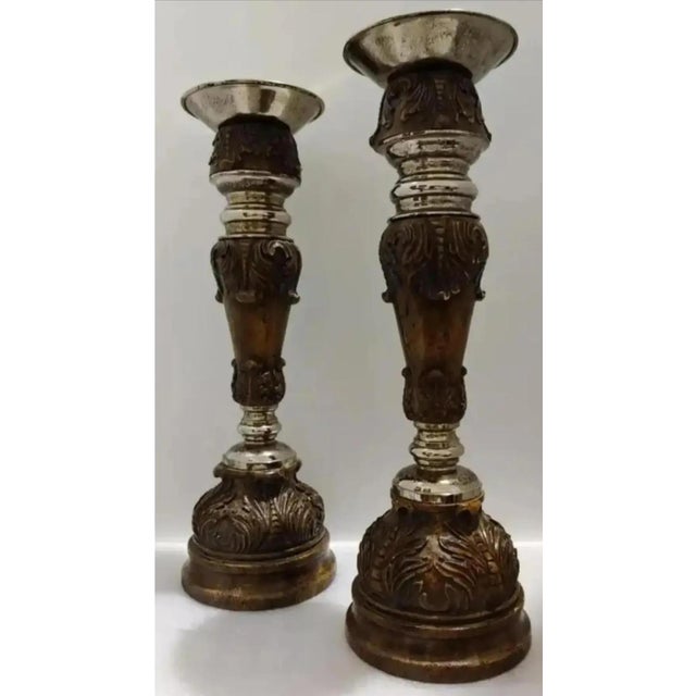 Art Nouveau Late 20th Century Ornate Maitland-Smith Hand-Carved Candle Holders ~ Set of 3 For Sale - Image 3 of 10