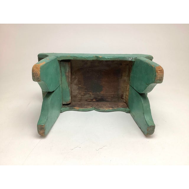 Late 19th Century Early 1900s Antique Primitive Wood Footstool Bench in Great Old Green Paint For Sale - Image 5 of 6