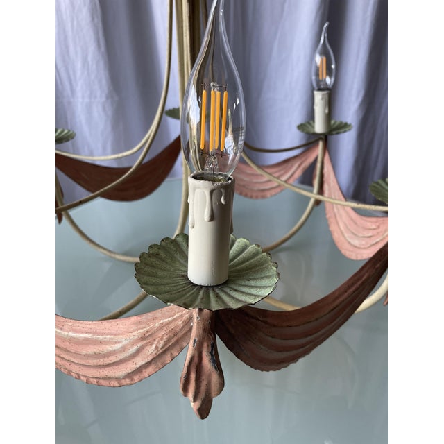 Six-Arm Chandelier in Enameled Sheet Metal, 1940s For Sale - Image 13 of 15
