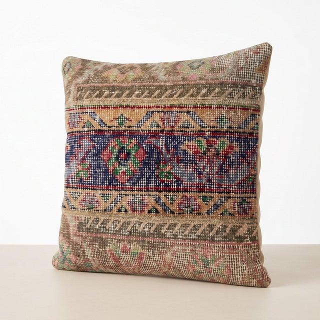 Mid-Century Modern Navy Turkish Rug Pillow Cover 20'' X 20'' For Sale - Image 3 of 4