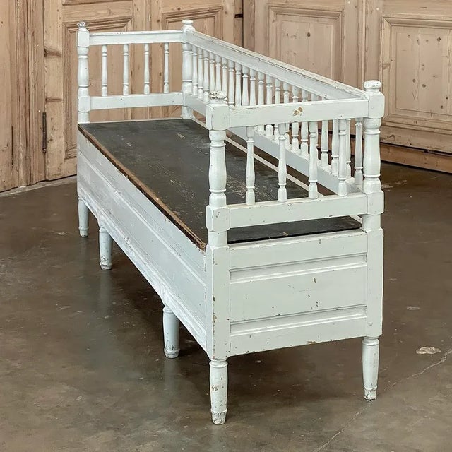 19th Century Swedish Neoclassical Painted Bench ~ Trunk For Sale - Image 12 of 17