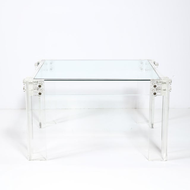 Pair of Mid-Century Modernist Rectilinear Lucite & Glass Side/End Tables For Sale - Image 13 of 18