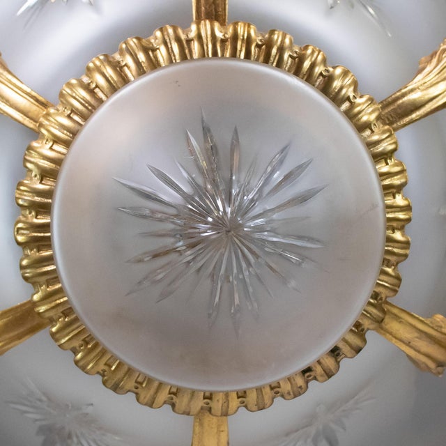 Early 20th Century Louis XVI Style Gilt Bronze Flush Mount With Etched Glass For Sale - Image 10 of 11