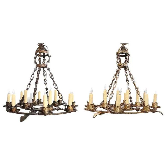 Medieval Style Gilt Forged Iron 12-light Chandeliers - a Pair For Sale - Image 13 of 13