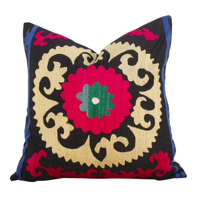 Daisy Mandala Vintage Suzani Pillow For Sale