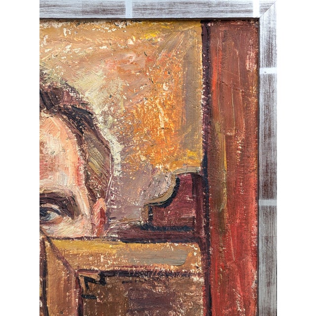 Julien Buysse "Portrait of the Artist" Early Realistic Neutral Toned Figurative Painting, 1966 For Sale In Houston - Image 6 of 11