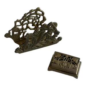 Art Deco Brass Letter Holder & Stamp Box