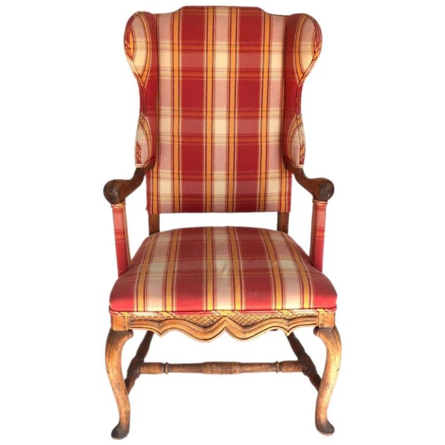 Swedish Gustavian Birch Plaid Upholstered Wingback Armchair For Sale In Denver - Image 6 of 6
