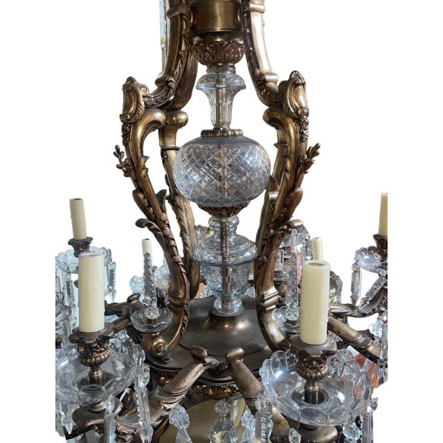 Monumental 19th Century French Solid Bronze Chandelier With Baccarat Glass For Sale In Los Angeles - Image 6 of 8