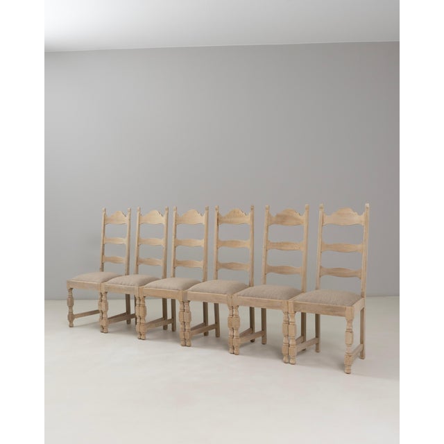 1970s Belgian Oak Dining Chairs With Upholstered Seats - Set of 6 For Sale - Image 11 of 18