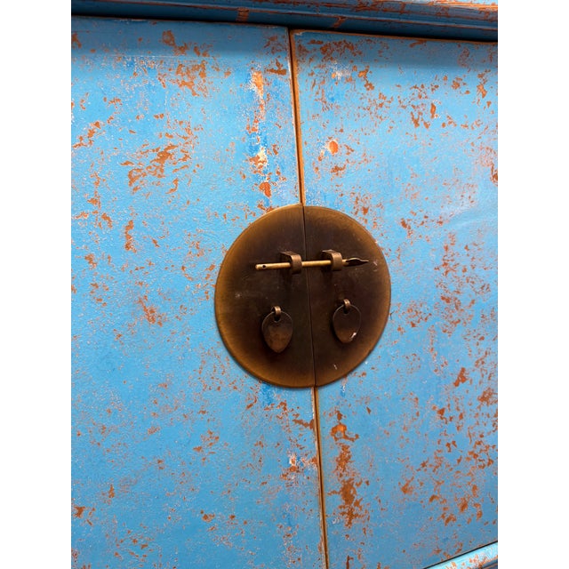 Chinese Inspired Cerulean Wedding Cabinet For Sale - Image 10 of 12