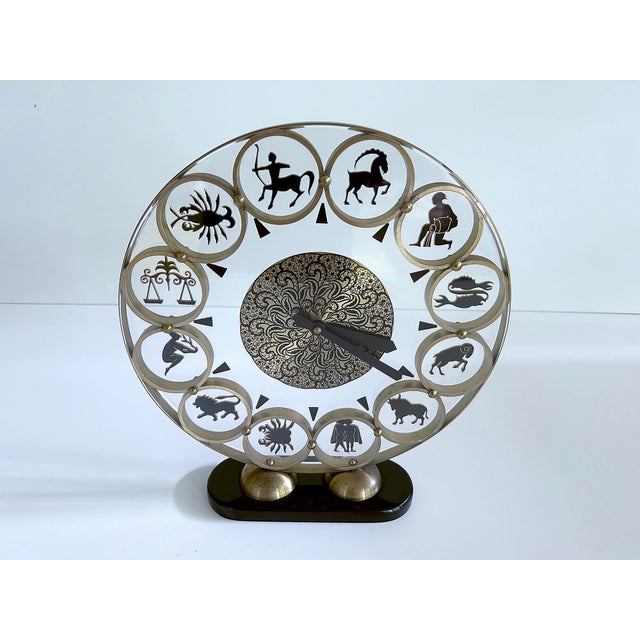 Mid-Century Modern Vintage Zodiac Desktop Clock, 1950s For Sale - Image 3 of 16