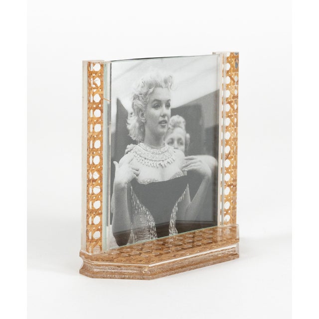 Glass Mid-Century Modern Acrylic & Rattan Picture Frame from Christian Dior, 1970s For Sale - Image 7 of 12