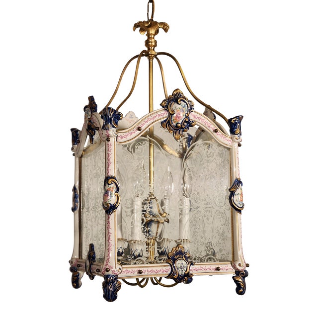 Rare Antique Sevres Chandelier Lantern Signed For Sale