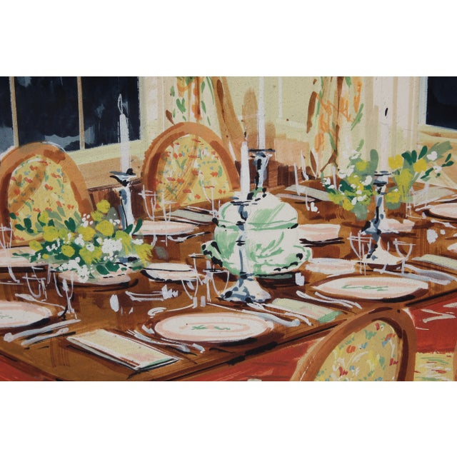 Late 20th Century River Oaks Home Interior Painting of a Dining Room Modern Watercolor Late 20th Century For Sale - Image 5 of 9