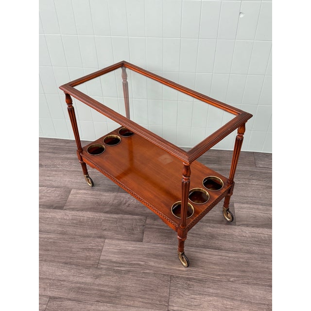 Mid-Century French Bar Cart in Decorated Wood and Glass Top, 1960s For Sale - Image 10 of 15