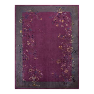 Authentic 1920s Chinese Art Deco Rug With Floral Motifs in Rich Jewel Tones 9x12 For Sale