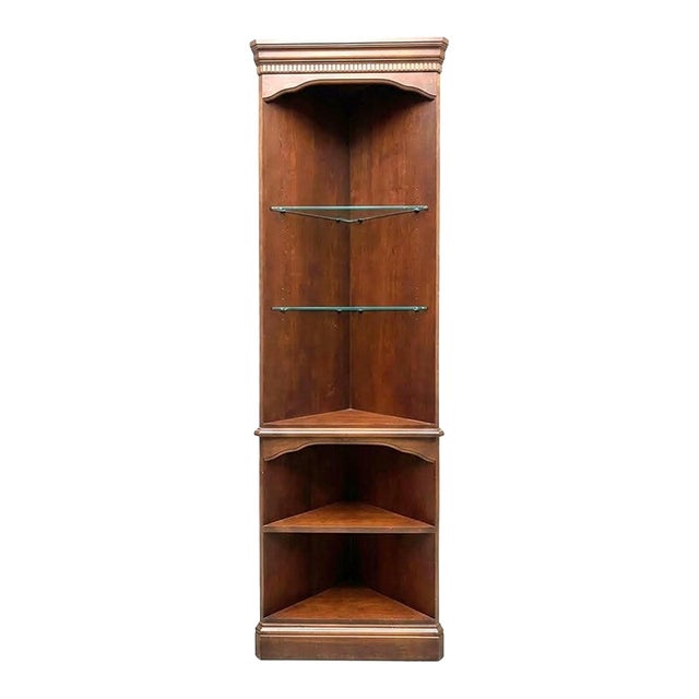 Vintage Hooker Furniture Illuminated Traditional Cherry Open Corner Cabinet For Sale