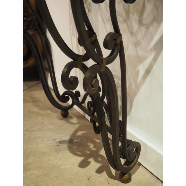 French 19th Century French Wrought Iron and Tole Console Table With Brocatelle Marble Top For Sale - Image 3 of 18