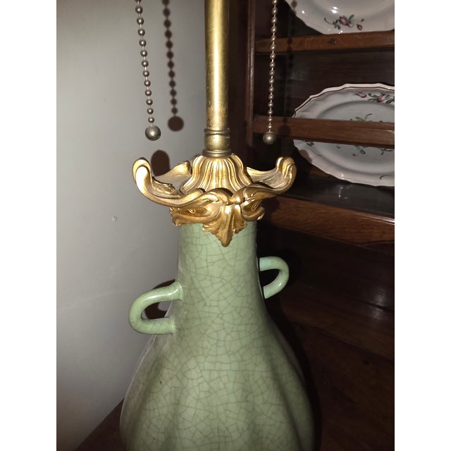 Antique Celadon Lamp With Gilt Bronze Mounts For Sale In San Antonio - Image 6 of 9