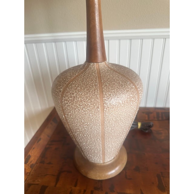 MCM Ceramic and Walnut Table Lamp For Sale In Seattle - Image 6 of 6