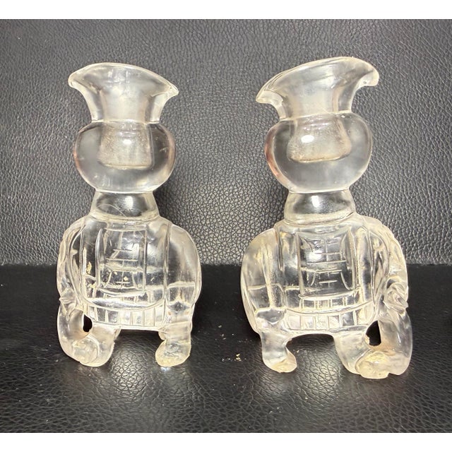 Glass Pair of Antique Hand Carved Chinese Elephant Rock Crystal Stone Sculpture Vase For Sale - Image 7 of 12