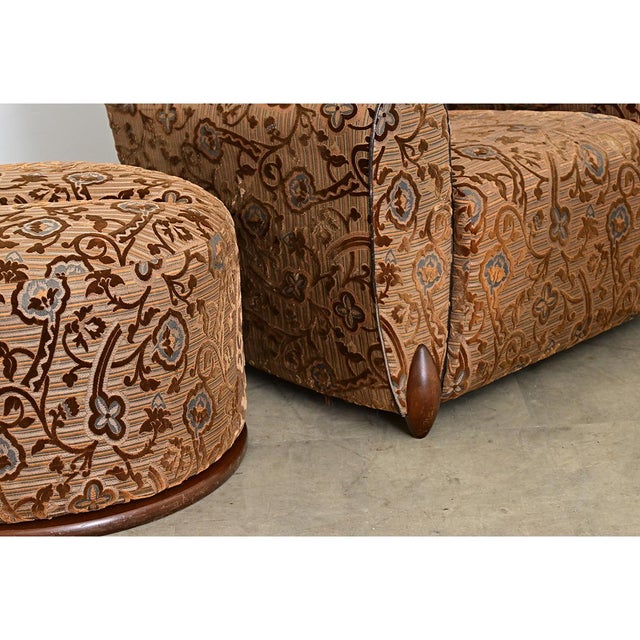 Brown Early 20th Century French Art Deco Upholstered Armchair and Ottoman For Sale - Image 8 of 18