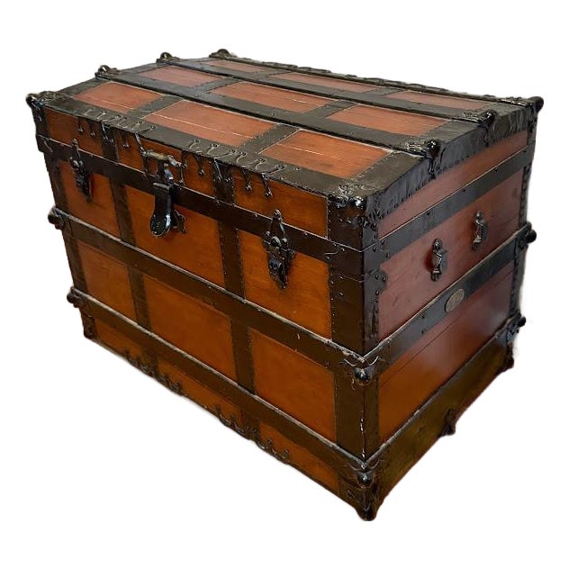 19th Century Antique E.J. Jones New York Dome Top Steamer Trunk For Sale