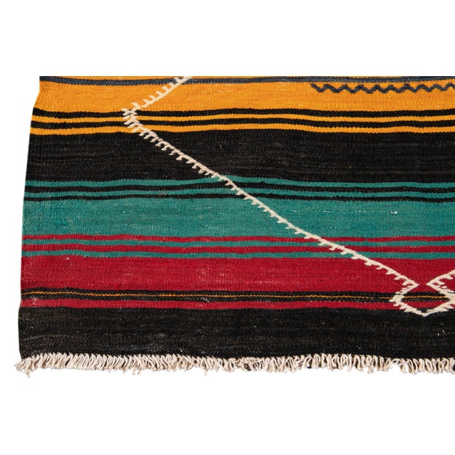 Vnitage Persian Kilim Handmade Multicolor Tribal Wool Runner For Sale - Image 10 of 11
