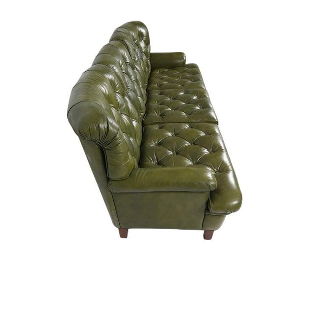 Mid-Century Modern 1960s Arne Norell Swedish Tufted Olive Leather Sofa “Jupiter Sofa” For Sale - Image 3 of 12