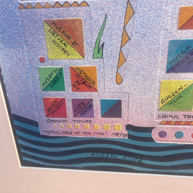 Paper Signed 1987 New York City Map Art Print “Impressions of New York” by Tencel For Sale - Image 7 of 9