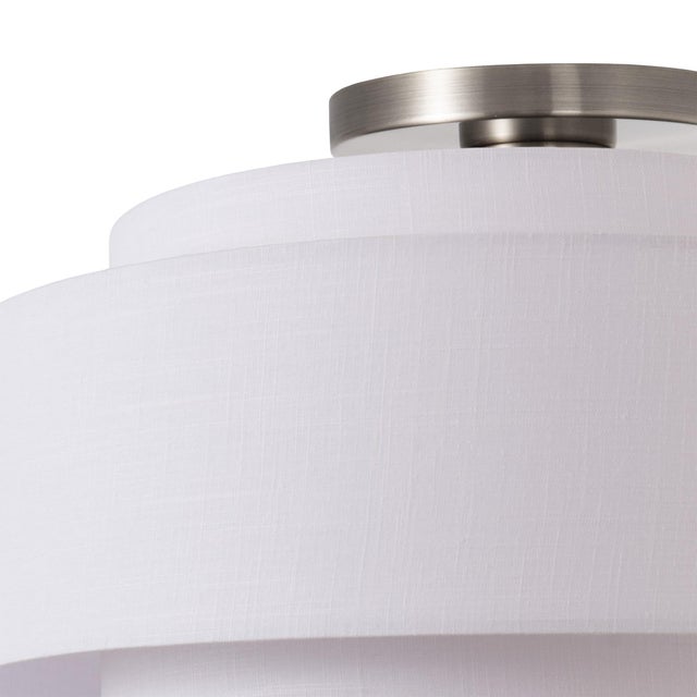 2020s Coronado Flush Mount Lamp - Modern, White Linen Shade, Satin Nickel For Sale - Image 5 of 6