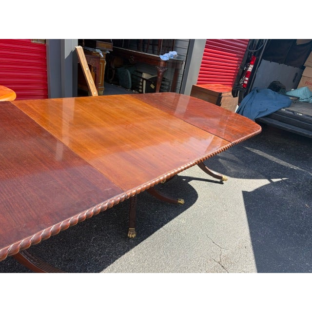 1950s Mahogany Antique Style 3 Pillar Dining Table Regency Style Solid Mahogany Top For Sale In West Palm - Image 6 of 6