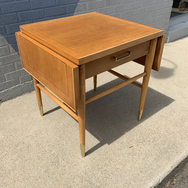 MCM 1950s Lane Copenhagen drop leaf side table Maker's Mark on interior of drawer - "LANE, Altavista, Va" Measurements...