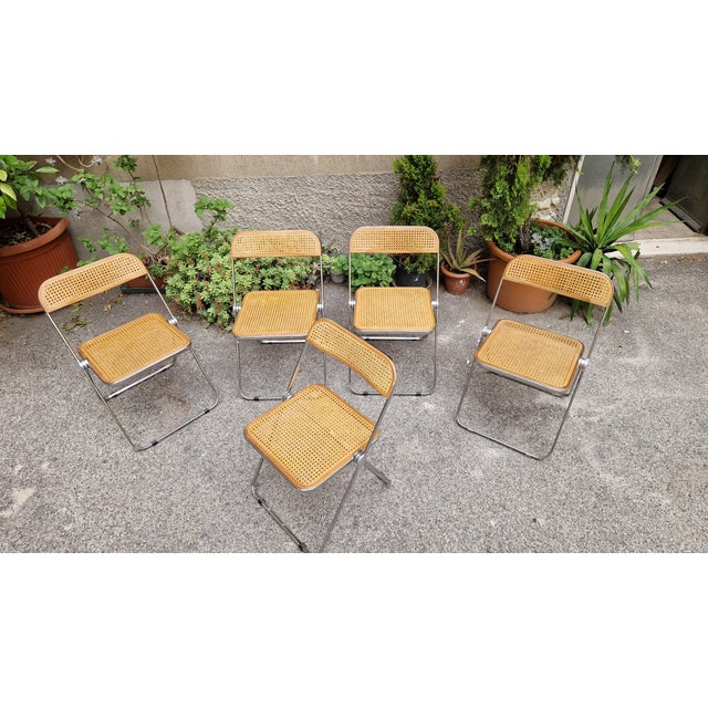 Vintage Plia Folding Chair in Vienna Straw by Giancarlo Piretti for Anonima Castelli, 1970s, Set of 5 For Sale - Image 12 of 14