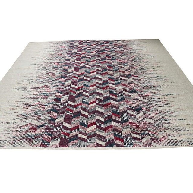 Textile 10x14 Multicolor Hand-Knotted Wool Faded Chevron Cascade Geometric Carpet Rug For Sale - Image 7 of 9