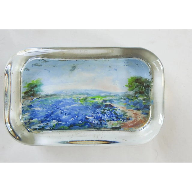 Vintage Glass Reverse Painted Bluebonnet Landscape Paper Weight For Sale - Image 4 of 4