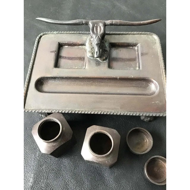 1980s Bronze Longhorn Inkwell For Sale - Image 12 of 13