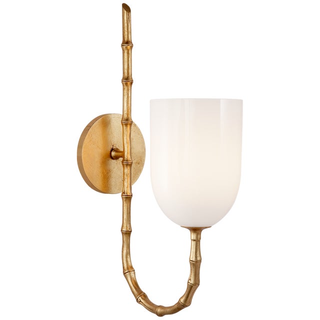 Edgemere Wall Light in Gild with White Glass Designer: AERIN Height: 16" Extension: 8.5" Backplate: 4.25" Round Mounting:...