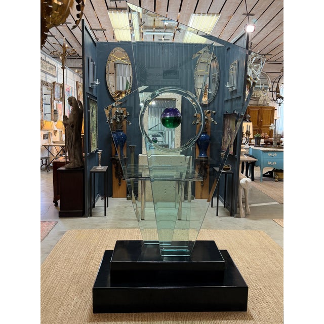 Paper Monumental Studio Glass Architectural Sculpture with Suspended Sommerso Vase For Sale - Image 7 of 13