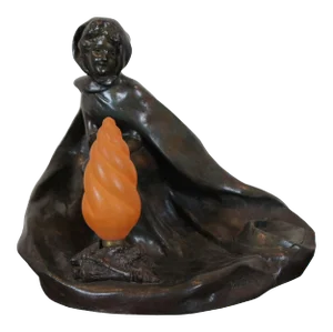 Antique 1920s Art Nouveau Bronze Figural Campfire Lamp Georges Van Der Straeten