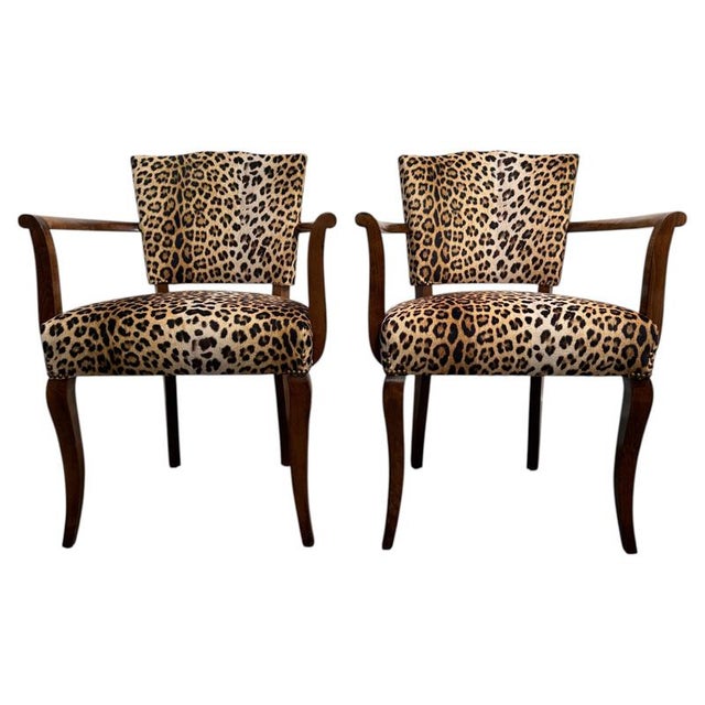 Wood French Occasional Armchairs in Leopard Print Velvet, 1940s, Set of 2 For Sale - Image 7 of 7