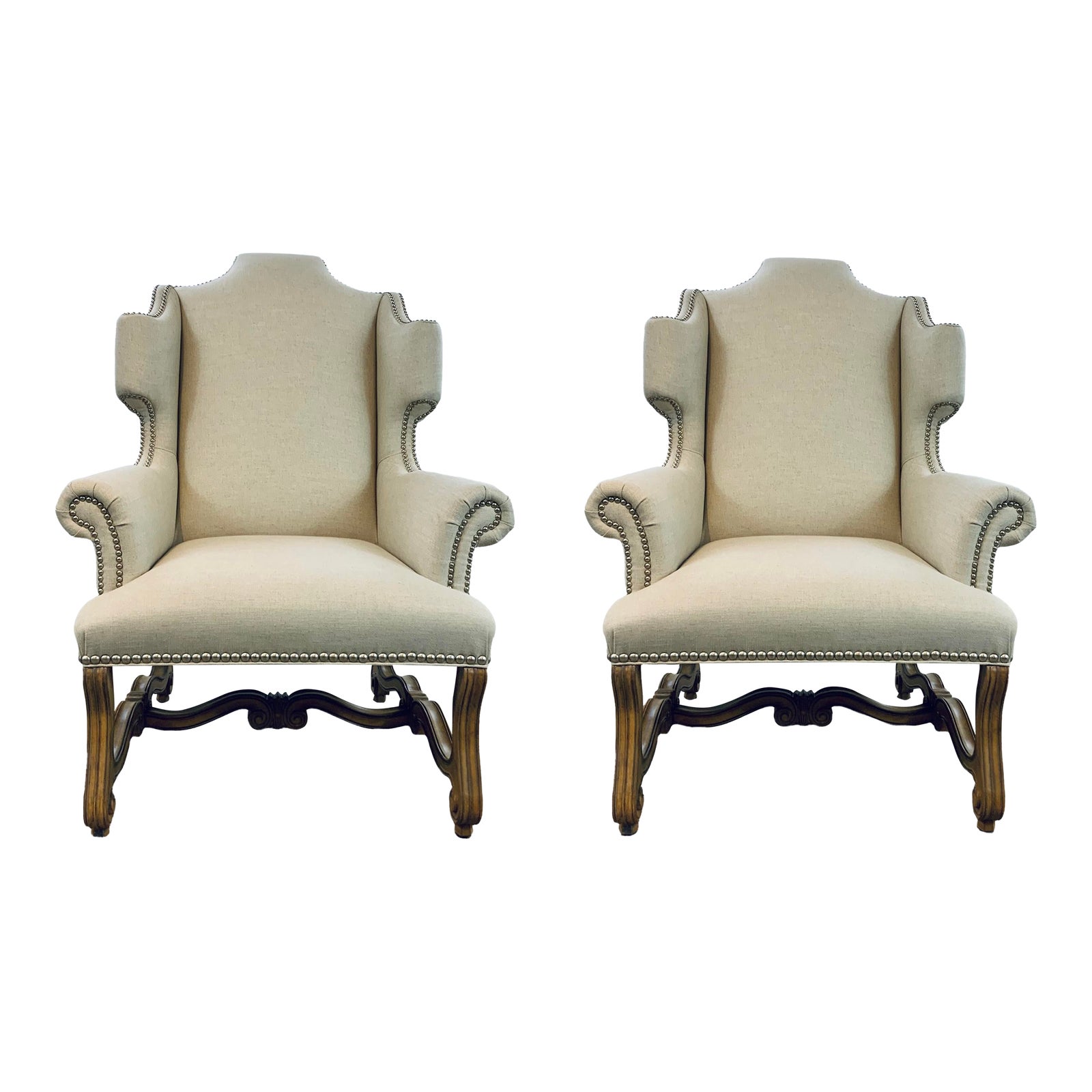 Caracole Transitional Beige Wing Chairs Pair Chairish