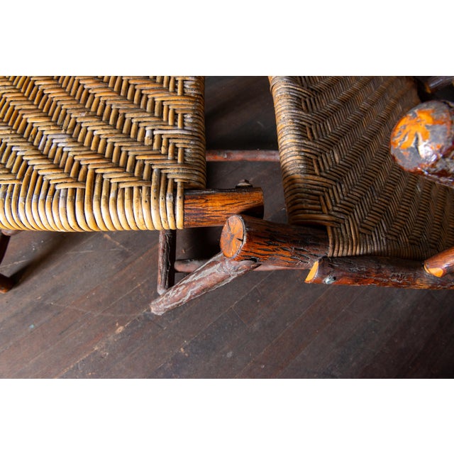 Brown 1940s Old Hickory Chaise Lounge in Hickory & Cane, Adirondack Style For Sale - Image 8 of 13