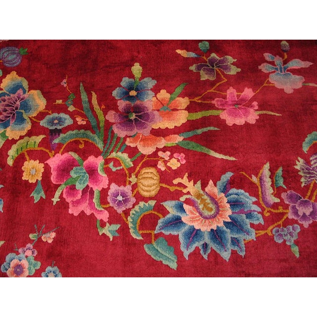 1930s Red Floral Modern Antique Chinese Art Deco Rug 8' 9" X 11' 6" Handknotted Wool Carpet For Sale - Image 4 of 6