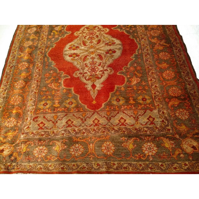 19th Century Turkish Oushak Area Rug, Hand-Knotted Wool, Red & Ivory, 5' x 6' For Sale - Image 10 of 11