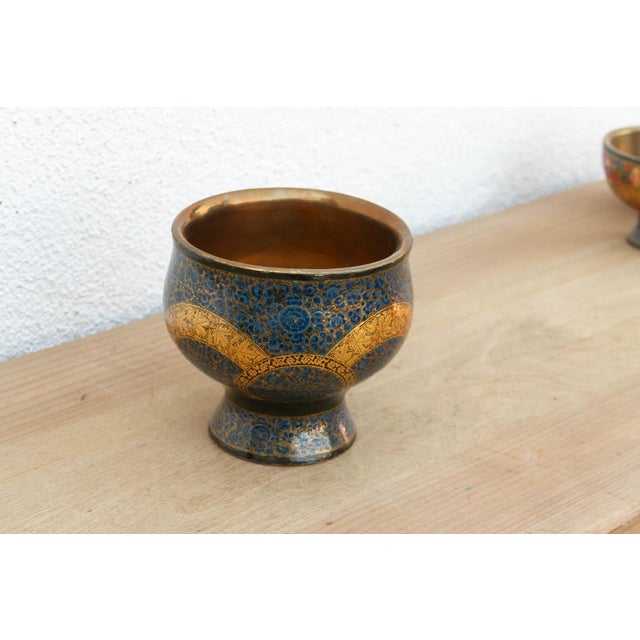 Persian Kashmiri Blue & Gold Enamel Bowl For Sale - Image 3 of 7