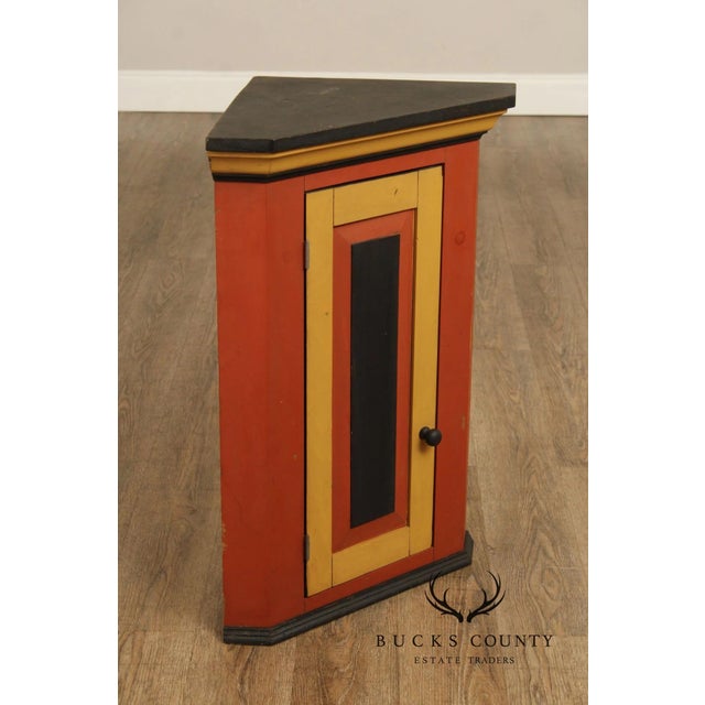Wood Pair Of Handcrafted Folk Art Painted Pine Corner Cabinets For Sale - Image 7 of 18